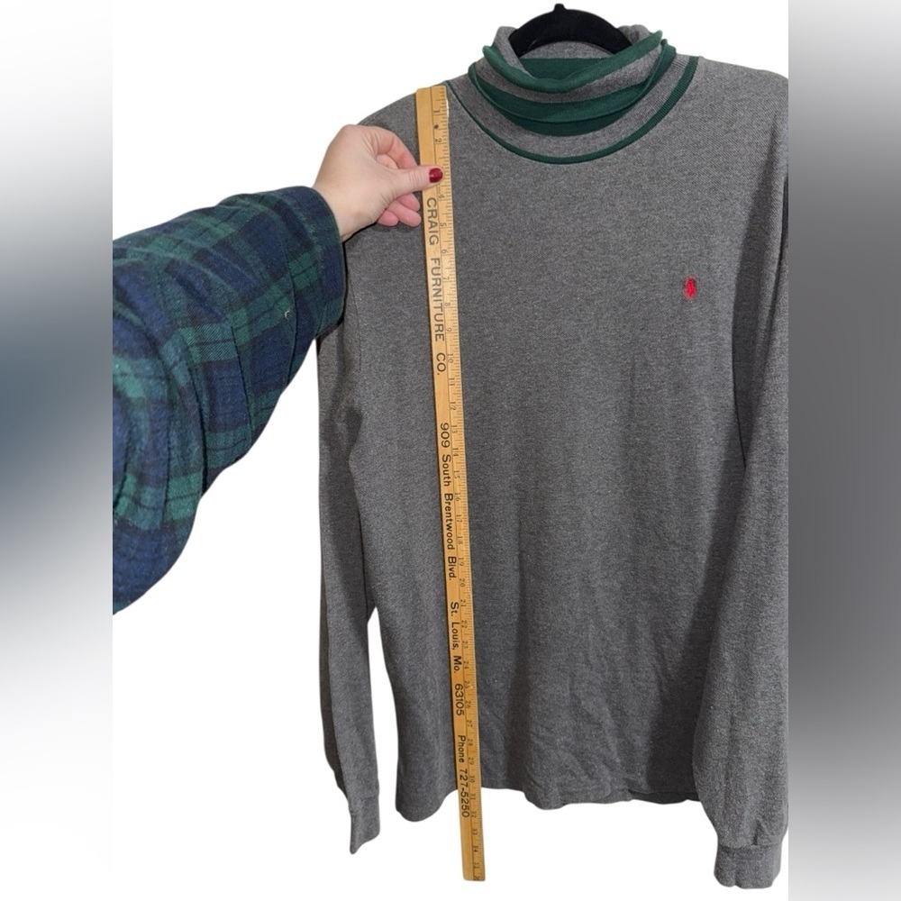 Polo by Ralph Lauren Fold-Over Turtleneck Long Sleeve Shirt Gray Green L - Picture 4 of 8